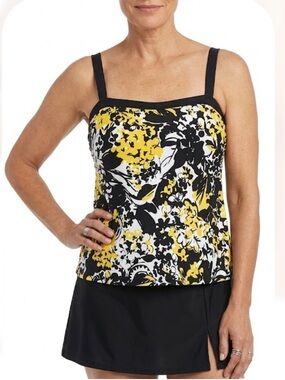 Black & Yellow Floral Swimsuit with Adjustable Straps
